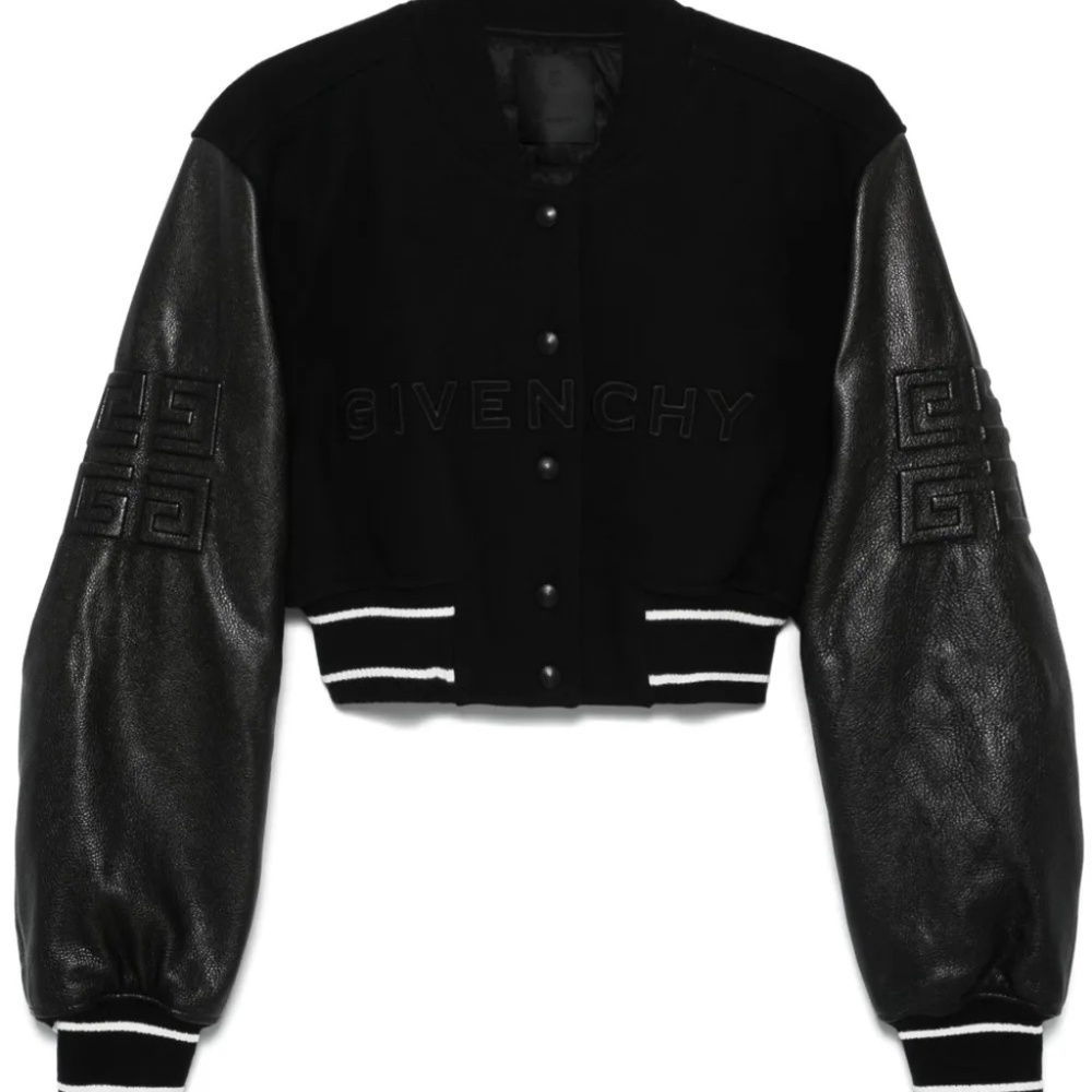 Givenchy Cropped Black Varsity Jacket with Leather Sleeves